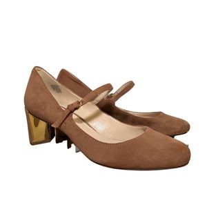 Nine West Nubuck/Suede Tan Leather Fadilla Mary Jane Block Heel Pumps size 8